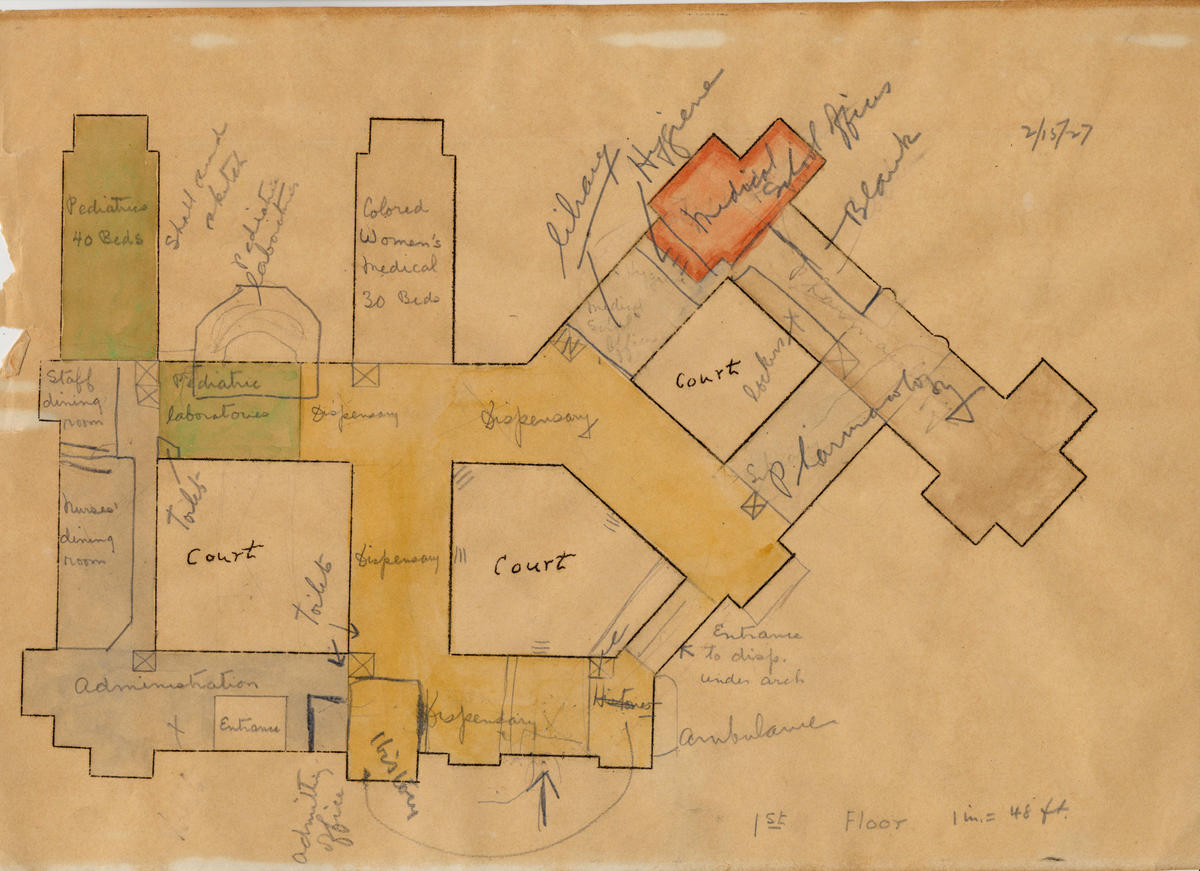 Original hospital sketch, floor 1
